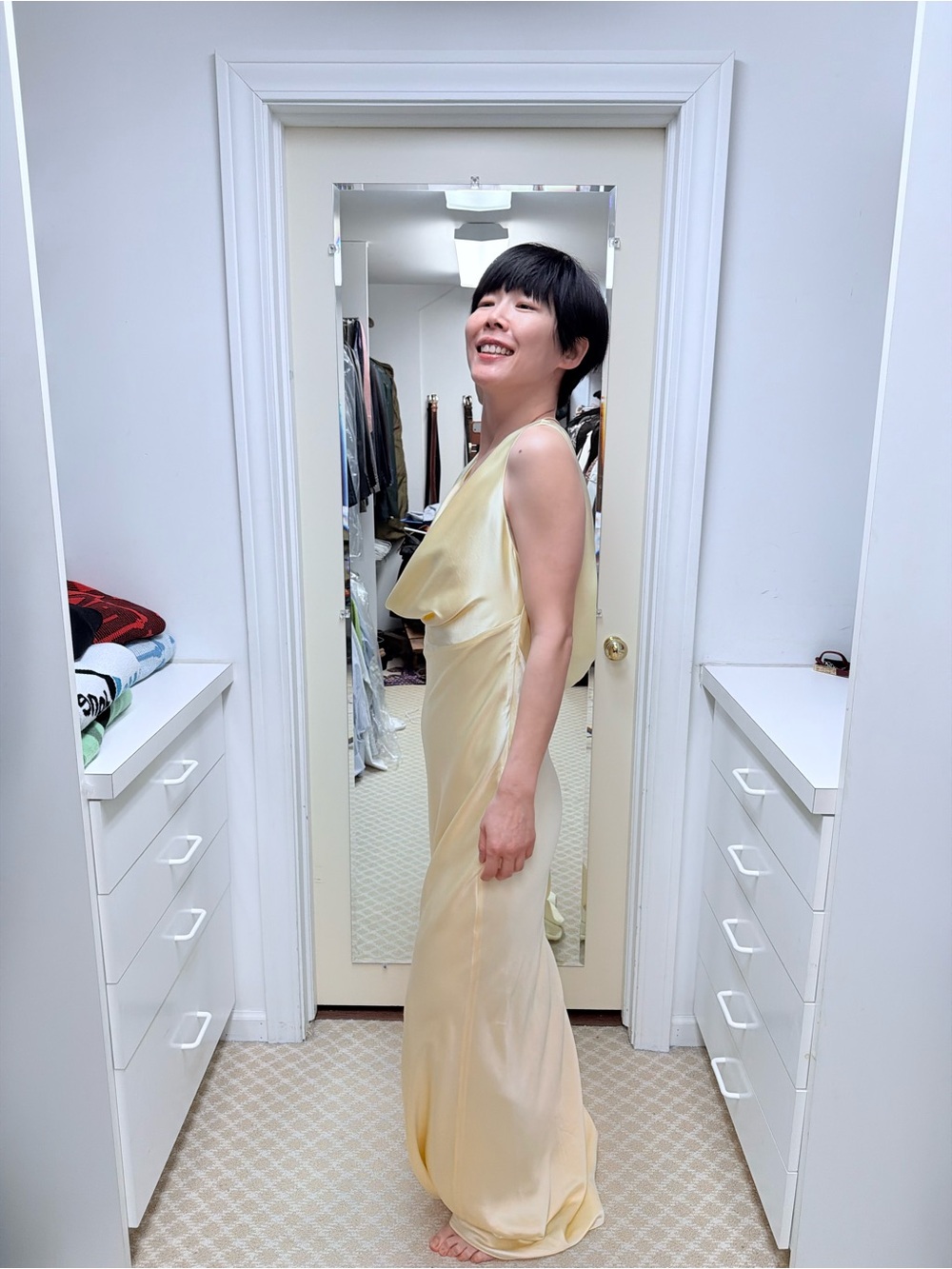 NWOT Michael Lo Sordo Silk Pale Yellow Cowl Neck Slip Dress, Size US 6 - Picture 4 of 7